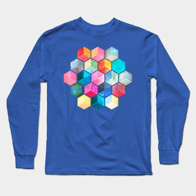 Crystal Bohemian Honeycomb Cubes - colorful hexagon pattern Long Sleeve T-Shirt by micklyn